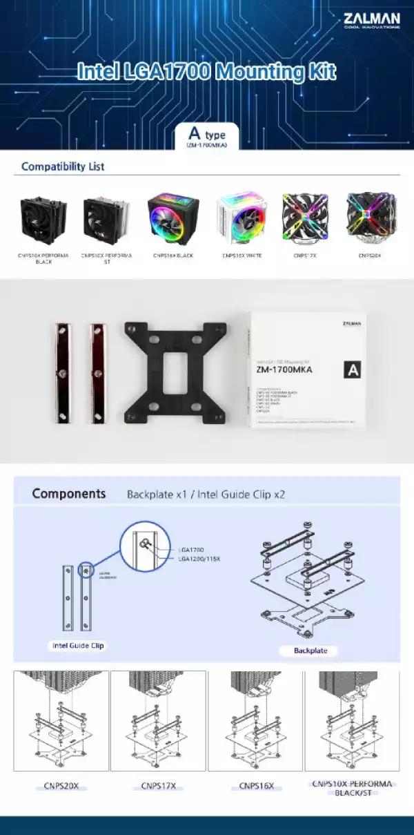 Zalman Mounting Kit LGA1700 TYPE-A for CNPS10x/16x/17x/20x - ZM1700-MKA