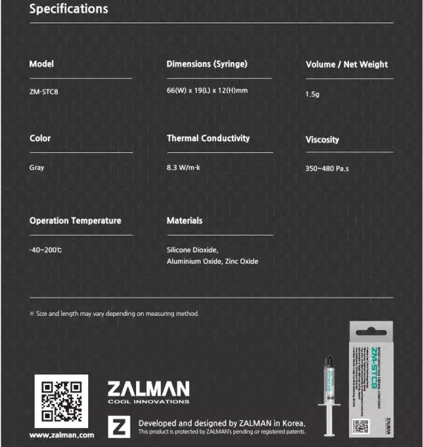 Zalman термо-паста Thermal compound STC8 - 8.3W/mK 1.5g - ZM-STC8