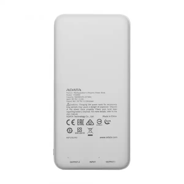 ADATA POWER BANK T10000 WHITE