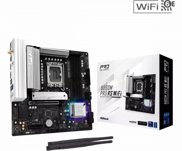 ASROCK MB Desktop B860M Pro Rs Wi-fi, S.1851, 4x DDR5, 1x PCIe 5.0 x16, 1x PCIe 4.0 x4, 1x Blazing M.2, 2x Hyper M.2, 4x SATA3, 2x USB-C, 8x USB 3.2, 6x USB 2.0, 1x RJ-45 2.5GB Lan, 802.11axe Wi-Fi 6E + Bluetooth 5.3, ATX