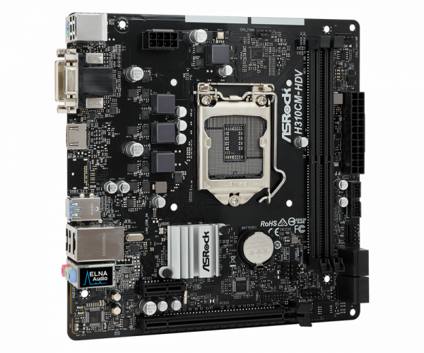 ASROCK Main Board Desktop H310CM-HDV (S1151, 2xDDR4,1xPCIe x16,1xPCI Ex1, 4 SATA3 ,GLAN,VGA,DVI,HDMI,USB 3.1 ) mATX retail