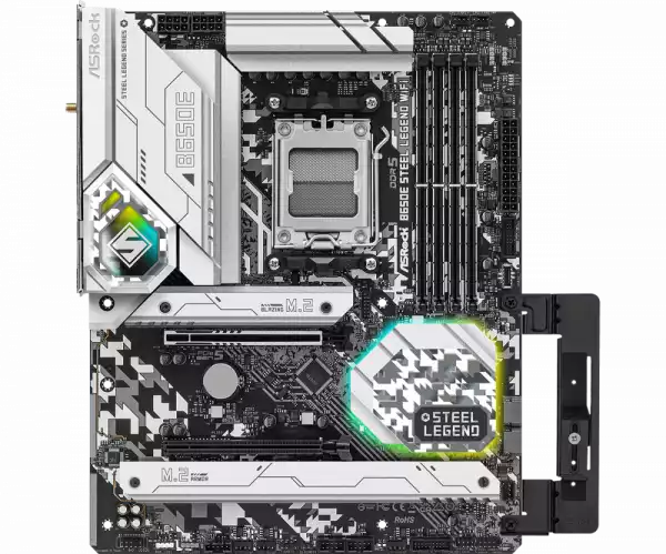 ASROCK MB Desktop B650E Steel Legend, AM5, 4x DDR5, 1x PCIe 5.0 x16, 1x PCIe 3.0 x16, 1x Blazing M.2(PCIe Gen5x4), 2x Hyper M.2(PCIe Gen4x4), 2x SATA3 6.0 Gb/s, 7.1 CH HD Audio, 1x HDMI, 1x DisplayPort, 2.5G LAN, 802.11ax Wi-Fi 6E + Bluetooth