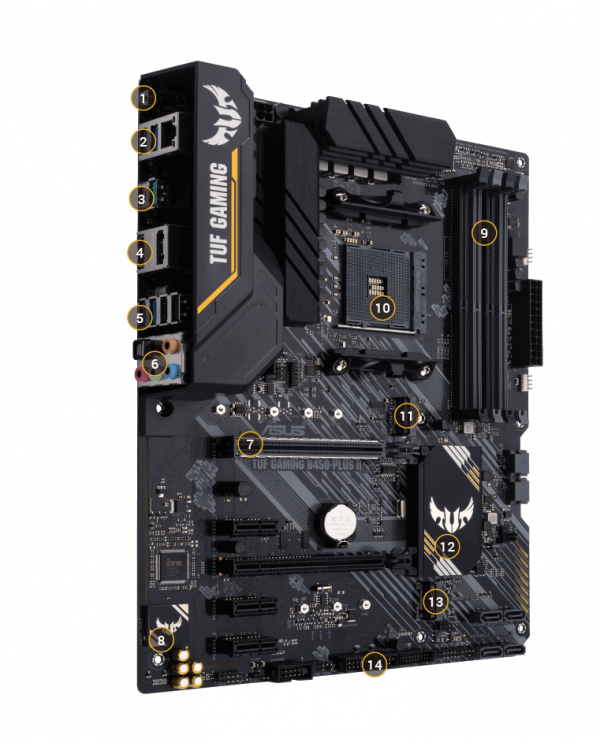 ASUS TUF GAMING B450-PLUS II AM4 B450 4xDIMM DDR4Up to 128GB M.2 4xSATA 6Gb/s6xUSB 2.0 8xUSB 3.2