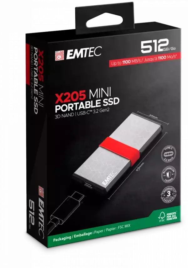 EMTEC EXT SSD X205 512G /USB-C