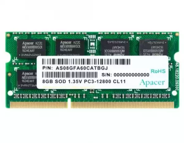 Apacer 8GB Notebook Memory - DDR3 SODIMM 204pin Low Voltage 1.35V PC12800 @@ 1600MHz