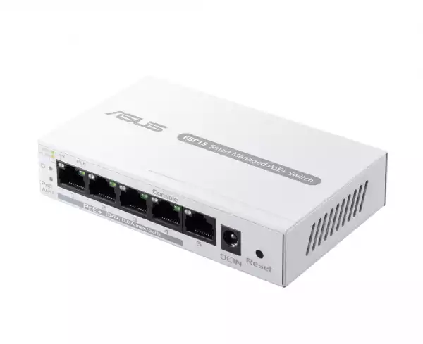 ASUS EBP15 5-Port GbE smart managed PoE+ switch 4 PoE+ ports 60W Supports PoE priority setting