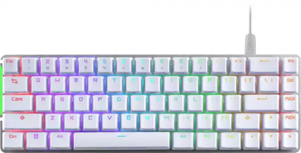 Asus ROG Falchion Ace 65% compact gaming keyboard with pre-lubed ROG NX mechanical switches with ROG switch stabilizer, sound-dampening foam, interactive touch panel, dual Type-C ports, three keyboard tilt angles, and cover case, US layout, White
