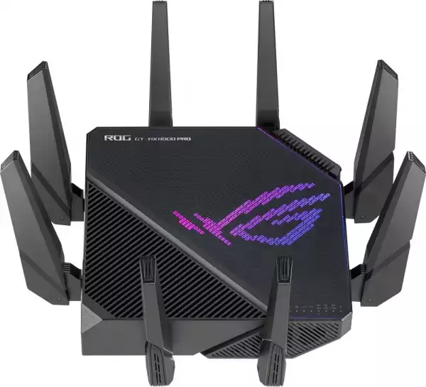 Asus Gaming Wireless Router,ROG Rapture GT-AX11000 Pro, AX11000, Tri-Band, Quad-Core 2.0GHz CPU, 256MB/1GB Flash/RAM, 10G port, AiProtection Pro, Adaptive QoS, VPN Fusion, IPTV, OFDMA, MU-MIMO, Beamforming, Link Aggregation, Port forwarding, AiMesh, Black