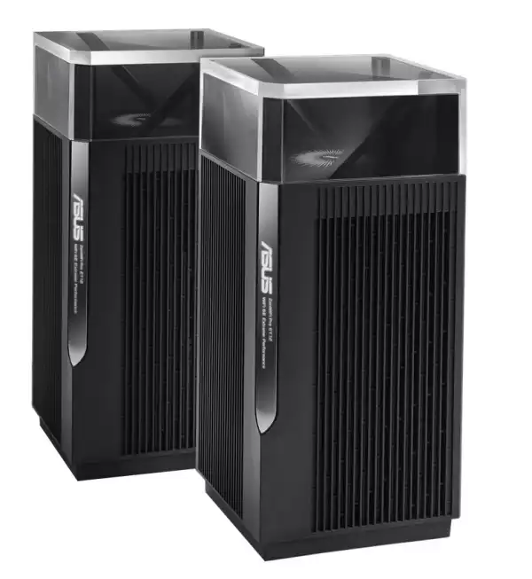 Asus Mesh WiFi system, ZenWiFi Pro ET12 2PK, AXE11000, Tri-Band, coverage up to 610m2, Quad-Core 2.0GHz CPU , 256MB/1GB Flash/RAM, 2.5G dual-port, AiProtection Pro, Adaptive QoS, VPN server/client, IPTV, OFDMA, Beamforming, Link Aggregation, AiMesh,Black