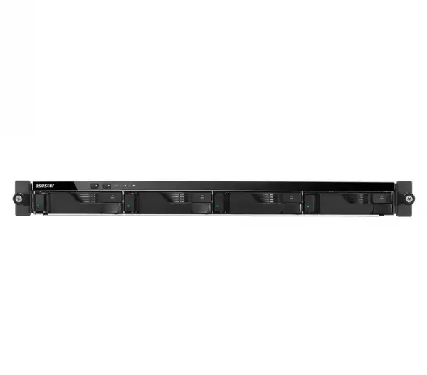 Asustor AS6204RS, 4-bay NAS, Intel Celeron Quad-Core N3160 (up to 2.24 GHz, 2MB), 4 GB DDR3L SO-DIMM (max 8GB), 4 x 3.5" or SSD, GbE x 4, 4*USB 3.0, HDMI, lock tray, 1U Rack, Single Power & Rail Kit