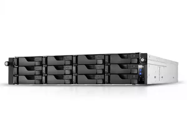 Asustor AS7112RDX, 12-bay NAS, Intel Xeon Quad-Core E-2224 3.4GHz (up to 4.6GHz), 8GB DDR4 ECC UDIMM (Max.128G), 2 M.2 PCIe,1 PCIe Gen3 by8, 2 PCIe Gen3 by4GbEx4, 4 USB 3.2Gen2 Type-A, 2 USB 3.2Gen2 Type-C, WoL, Sys Sleep Mode, AES-NI hardw. encr., lock 