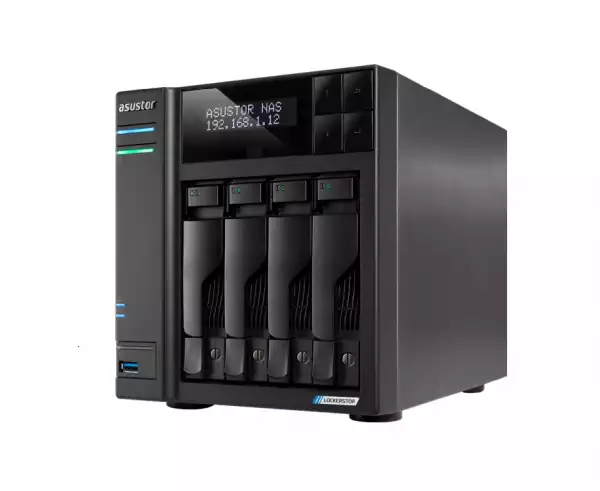 Asustor Lockerstor AS6704T, 4 Bay NAS, Intel Jasper Lake Quad-Core 2.0GHz, 4GB RAM DDR4, 5GbE x 2, M.2 SSD Slotsx4 (Diskless), USB 2.0, USB 3.2 Gen 2x2, Toolless installation, with hot-swappable tray, hardware encryption, MyArchive, EZ connect, EZ Sync