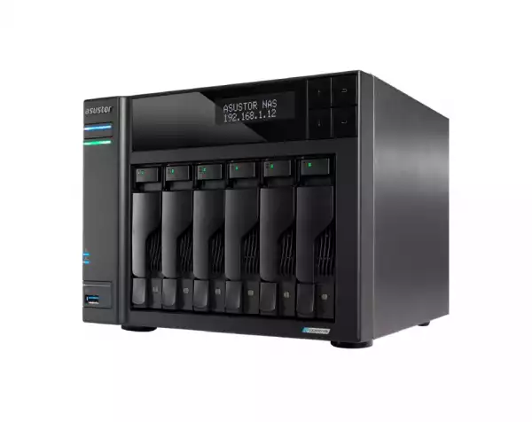 Asustor Lockerstor AS6706, 6 Bay NAS, Intel Jasper Lake Quad-Core 2.0GHz, 8GB RAM DDR4, 5GbEx2, M.2 SSD Slots x 4 (Diskless), USB 2.0, USB 3.2 Gen 2x2, Toolless installation, with hot-swappable tray, hardware encryption, MyArchive, EZ connect, EZ Sync