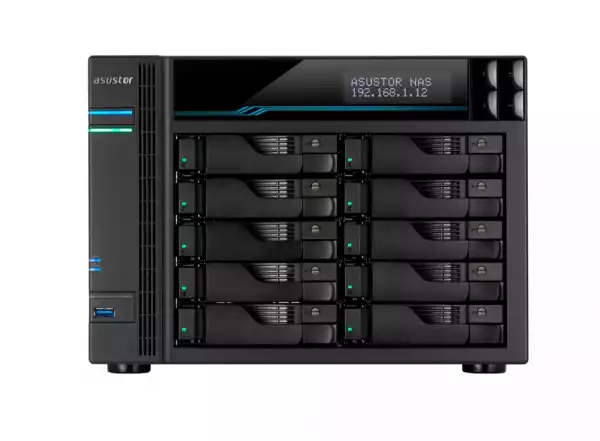 Asustor Lockerstore 10 AS6510T, 10-Bay NAS, Intel ATOM C3538 Quad-Core( Denverton 2.1GHz), 8GB DDR4 (Max 32 GB) , 10 GbE x 2, 2.5 GbE x 2, USB 3.2 Gen-1 x 2, 10 x 2.5” / 3.5” SATA or SSD, 2 x M.2PCIe (NvMe) or SATA SSD, with lockable tray, AES-NI hardwar