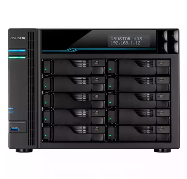 Asustor Lockerstore Pro 10 AS7110T,10 Bay NAS, Intel Xeon Quad-Core E-2224 3.4GHz (up to 4.6GHz) , 8GB DDR4 ECC SODIMM, 2.5GbE x3, 10GbE x1, M.2 Drive Slots x 2, USB 3.2Gen2 x2, USB 3.2Gen1 x1, WOW (Wake on WAN), WOL, System Sleep Mode, AES-NI hardware e