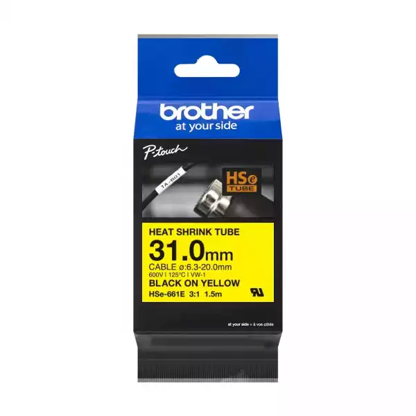 BROTHER HSe-661E Heat Shrink Tube Black on Yellow 31.0mm