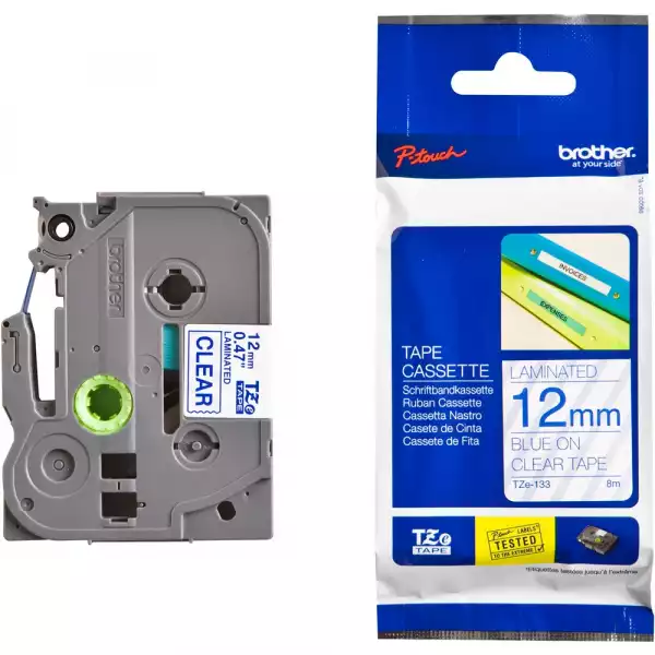 Brother TZe-133 Tape Blue on Clear, Laminated, 12mm, 8m - Eco Brother TZe-133 Tape Blue on Clear, Laminated, 12mm, 8m - Eco