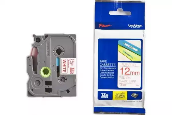 Brother TZe-232 Tape Red on White, Laminated, 12mm, 8m - Eco