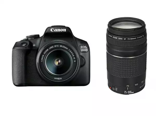 Canon EOS 2000D, black + EF-s 18-55mm f/3.5-5.6 IS II + EF 75-300 mm f/4.0-5.6 III