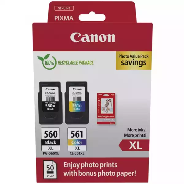 Canon PG-560XL / CL-561XL PVP + Canon Plus Glossy II PP-201, 10x15 cm, 100 sheets