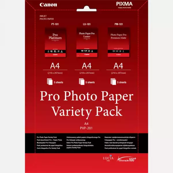 Canon Pro Photo Paper Variety Pack PVP-201, A4 (5xPT-101, 5xLU-101, 5xPM-101)