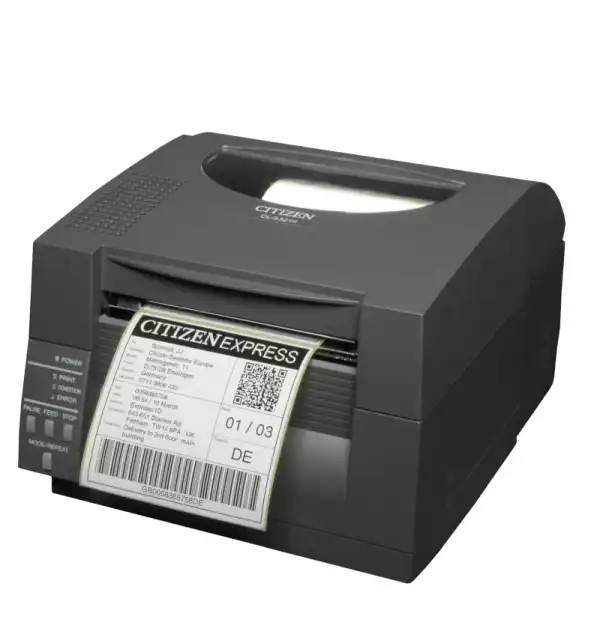 Citizen Label Desktop printer CL-S521II Direct thermal Print, Speed 150mm/s, Print Width(max.) 4"(104 mm)/Media Width(min-max) 0.5 - 4.6 inches (12.5 - 118 mm) /Roll Size(max)5"(125 mm), Core Size 1"(25mm), Resol.203dpi/ Interface USB/RS-232/ Black