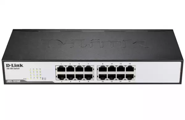 D-Link 16-Port 10/100Mbps Fast Ethernet Unmanaged Switch, rack mountable