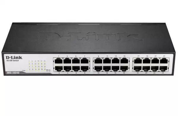 D-Link 24-Port 10/100Mbps Fast Ethernet Unmanaged Switch, rack mountable