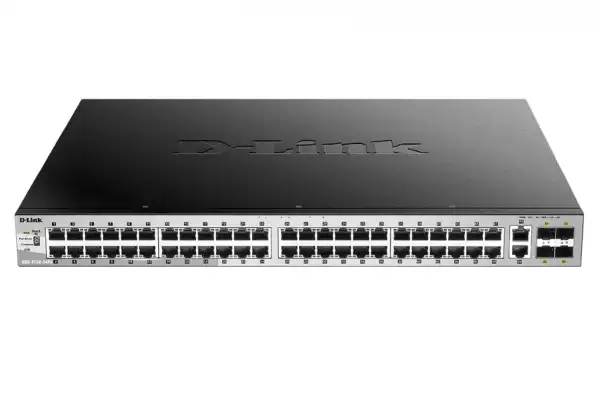 D-Link 48x10/100/1000BASE-T PoE ports (370W budget) Layer 3 Stackable Managed Gigabit Switch with 2x10GBASE-T ports and 4xSFP+ ports 