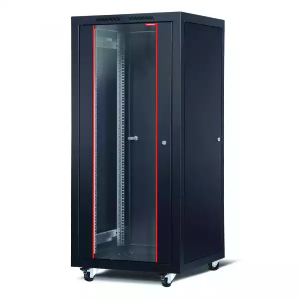 Formrack 19" Free standing rack 32U 600/1000mm, height: 1653 mm, loading capacity: 600 kg, front tempered glass door, openable locking sides and back (does not include castor/feet group)