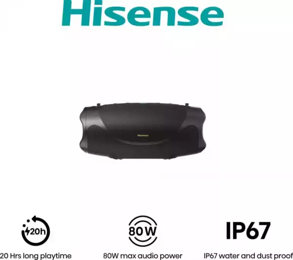 Hisense, FlexBoom, Party speaker 2.0 Ch., 80W, BT, 20h play,IP67 Water and Dust Proof,Ambient Light,Black
