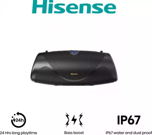Hisense, WeBoom, Party speaker 2.0 Ch., 140W, BT, 20h play,IP67 Water and Dust Proof,Ambient Light,Dual-way Strap,Built-in Powerbank,Black