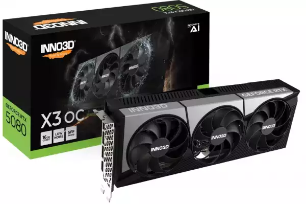 INNO3D NVIDIA GEFORCE RTX 5080 X3 OC 16GB GDDR7 256bit, 2460 MHz / 30Gbps, 3x DP, 1x HDMI, 3 fan, 2,5 slot