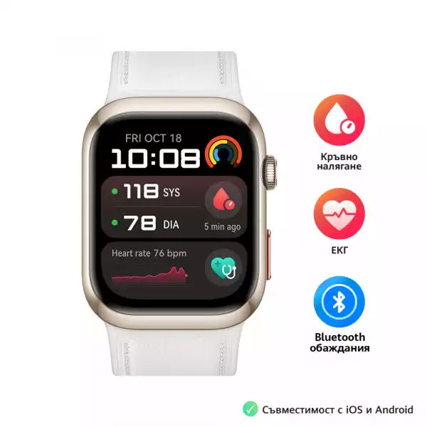 Смартчасовник Huawei Watch D2 LCA-B11, Gold, 1.82" Amoled, Airbag/Strap Size 26mm, Ambulatory 24H Blood Pressure, HR monitoring PPG 6.0, Rotating crown, IP68,  Speaker&Micophone, Dual-band, Battery 524mAh
