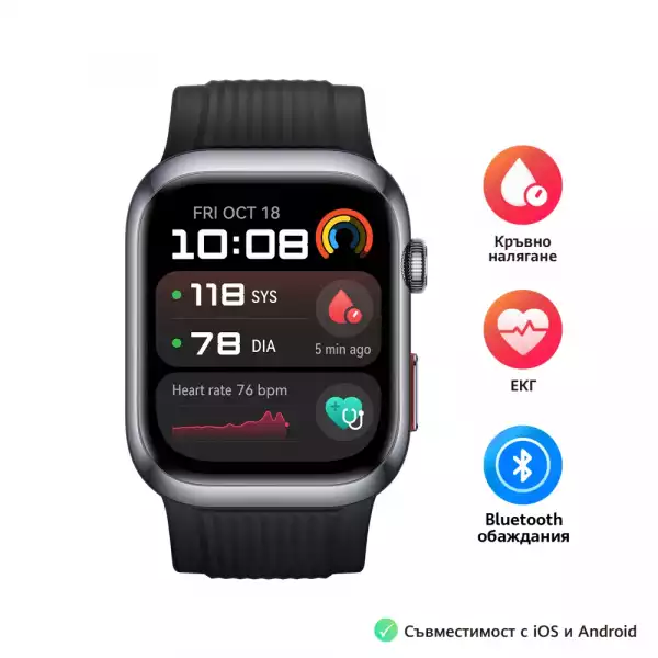 Смартчасовник Huawei Watch D2 LCA-B10, Black , 1.82" Amoled, Airbag/Strap Size 26mm, Ambulatory 24H Blood Pressure, HR monitoring PPG 6.0, Rotating crown, IP68, Speaker&Micophone, Dual-band, Battery 524mAh