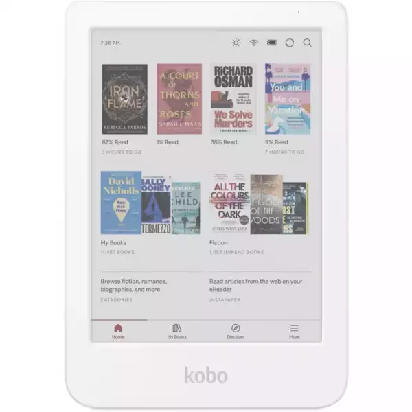 Kobo Clara Colour e-Book Reader, E Ink Kaleido touch screen 6 inch colour, 1448 x 1072 pixels, 16 GB, 1000 MHz/512 MB, 1 x USB C, Greutate 0.172 kg, Wireless Da, Comfort Light, 12 different fonts and over 50 font styles, White