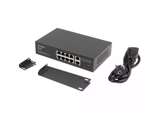 Lanberg switch 8x 100mb poe+/2x 1GB unmanaged rack 10"/19" gigabit ethernet 120w