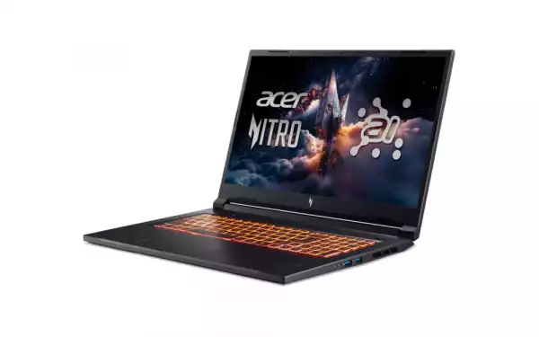 Лаптоп Acer Nitro V17, NG-ANV17-41-R14D, AMD Ryzen R7 260 ( up to 5.1GHz, 16MB), 17.3" FHD(1920x1080)IPS 144Hz, 1*16GB DDR5 (1 slot free), 1024GB PCIe NVMe SSD, NVIDIA GeForce RTX 4050 6GB GDDR6, Wi-Fi AX, BT, Win 11 Home, Black