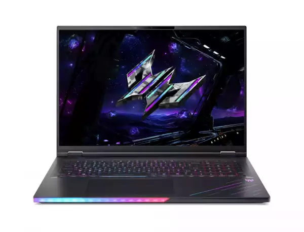 Лаптоп Acer Predator Helios 18 AI, PH18-I71-93T3, Intel Core Ultra 9 290HX Plus (up to 5.50GHz, 36MB), 18" WQXGA (2560x1600) IPS Mini LED 250Hz, 2*32GB DDR5, 2*1TB NVMe SSD, RTX 5080 16GB GDDR7, WiFi 7, RG-45, BT 5.4, MicroSD, FHD Cam, Win 11 Pro, Black