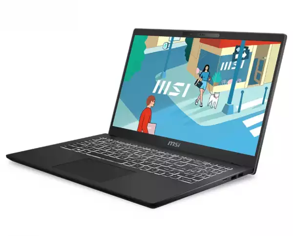 Лаптоп MSI Modern 15 H C13M, i5-13420H (8C/12T, up to 4.60GHz, 12 MB), 15.6" FHD (1920x1080), IPS, 16GB DDR4 8GBx2 (3200MHz), 512GB NVMe SSD Gen4x4, Iris Xe Graphics, Intel WiFi 6E, Single Backlit KBD (White), Windows 11 Home Plus, 3 cell 53.5Whr, 2Y, Black