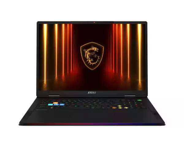 Лаптоп MSI Raider A18 HX A9WJG, NVIDIA GeForce RTX 5090 24GB GDDR7 1824 AI TOPS, AMD Ryzen 9 9955HX3D (16C/32T Up to 5.4 GHz, 128 MB L3), 18" 16:10 UHD+ (3840x2400) MiniLED, 120Hz, 64GB DDR5 2x32 Up to DDR5-5600, 2TB PCIe Gen4 SSD, Wi-Fi 7, Windows 11 Home