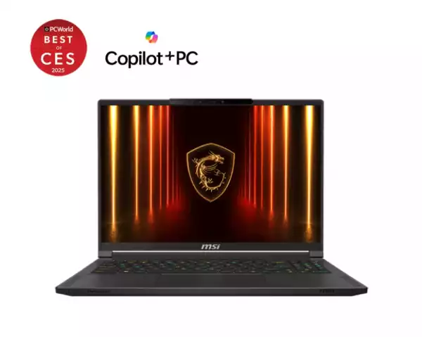 Лаптоп MSI Stealth A16 AI+ A3XWHG, NVIDIA GeForce RTX 5070 Ti 12GB GDDR7 992 AI TOPS, AMD Ryzen AI 9 HX 370 (12C, 24T, Up to 5.1 GHz 24 MB L3), 16" 16:10 QHD+ (2560x1600) OLED, 240hz, 1ms, 32GB DDR5 LPDDR5x-7500, 2TB  PCIe Gen4x4 SSD, Wi-Fi 7, Windows 11 Home