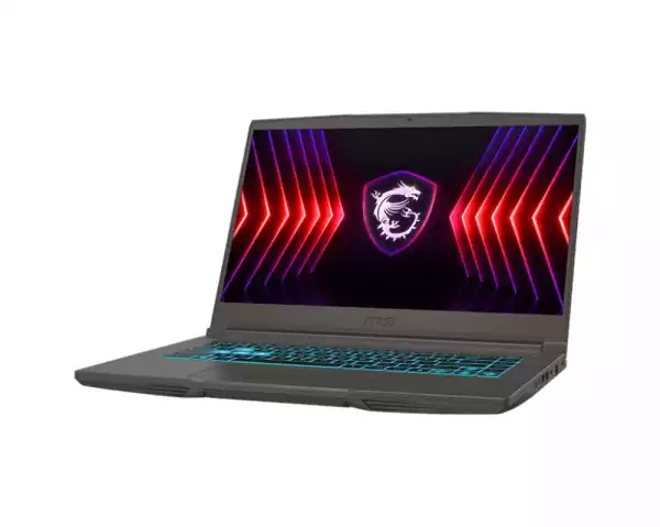 Лаптоп MSI Thin 15 B13VE, i7-13620H (10C/16T, up to 4.90GHz, 24 MB), GeForce RTX 4050 6GB GDDR6 194 AI TOPS, 15.6" FHD (1920x1080), 144Hz, IPS-Level, 16GB RAM 2x8 (3200)MHz, 512GB PCIe Gen4x4 SSD, WiFi 6E, BT5.3, Backlit Kbd (Blue), NO OS, 52.4 Whrs, 1.86 kg