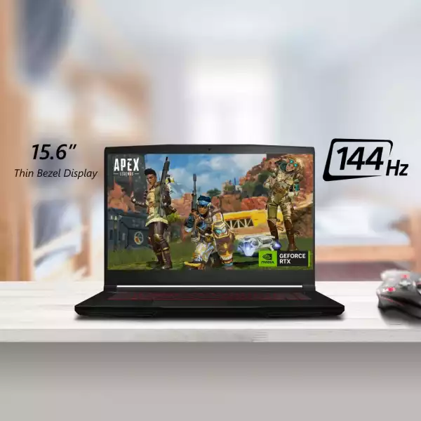 Лаптоп MSI Thin GF63 12UDX, i5-12450H (8C/12T up to 4.40 GHz, 12 MB), 15.6" FHD (1920x1080) AG, 144Hz, IPS-Level, RTX 3050 6GB GDDR6, 8GB DDR4 (1x8 3200MHz), 512GB NVMe PCIe SSD Gen4x4, 1x 2.5" FREE, WiFi 6, BT5.2, 3 cell, 52.4Whr, Red Backlit KBD, Black