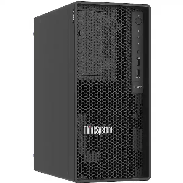 Lenovo ThinkSystem ST50 V3, Xeon E-2414  (4C 2.6GHz 8MB Cache/55W), SW RAID, 2x960GB Micron 5400 Pro SSD, 1x16GB, 500W 94%, No DVD, 3 year