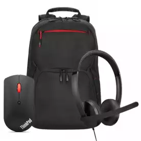 Lenovo USB-A Wired Stereo Headset Gen 2 + Lenovo ThinkPad Bluetooth Silent Mouse + Lenovo ThinkPad Essential 15.6-inch Backpack (Eco)
