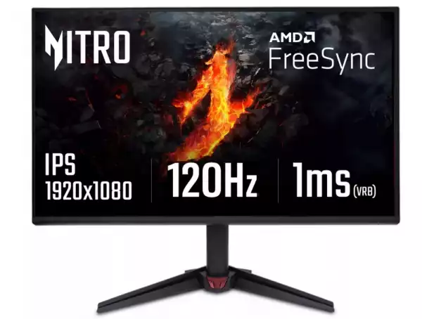 Монитор Acer Nitro VG240YGbip, 23.8" FHD (1920x1080) IPS, ZeroFrame, 120Hz, 1ms (VRB), AdaptiveSync, 250nits, HDMI, DP, VisionCare, Energy Class C, Black, 2Y