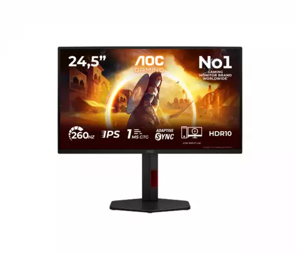 Монитор AOC 25G4ZR, 24.5" Fast IPS WLED, 1920x1080@@260Hz (OC, Native 240Hz), 1ms GtG, 0.5ms MPRT, 300cd m/2, 1000:1, 80M:1 DCR, Adaptive Sync, FlickerFree, Anti Blue Light, Tilt, Height Adjust, Pivot, Swivel, 2xHDMI, DP