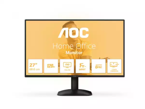 Монитор AOC 27B31H, 27" IPS WLED, 1920x1080@@120Hz, 4ms GtG, 1ms MPRT, 300cd m/2, 1500:1, 20M:1 DCR, Adaptive Sync, FlickerFree, Anti Blue Light, Tilt, D-SUB, HDMI