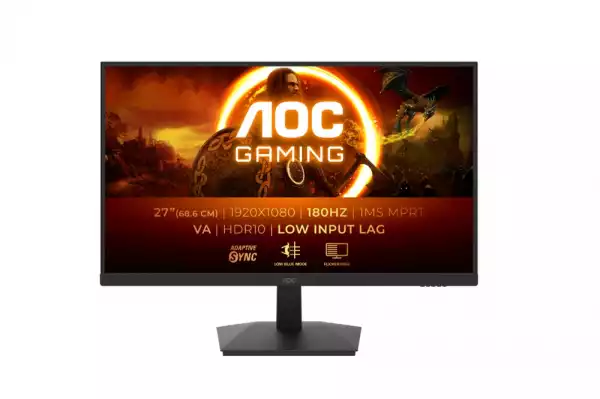 Монитор AOC 27G15N2, 27" Fast VA WLED, 1920x1080@@180Hz, 1ms GtG, 1ms MPRT, 300cd m/2, 3000:1, 80M:1 DCR, Adaptive Sync, FlickerFree, Low Blue Light, Tilt, HDMI, DP
